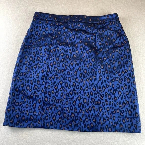 Banana Republic Blue & Black Leopard Print Skirt 4 Button Down Front Pockets - Picture 2 of 9